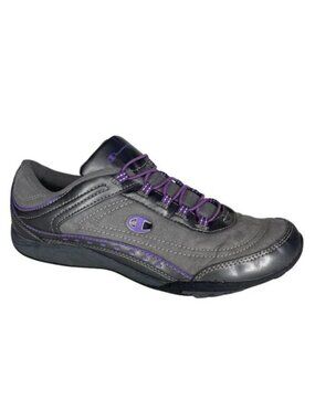 Champion Women's Grey Purple Sport Comfort Slip On Flexible Shoes Sneakers 9